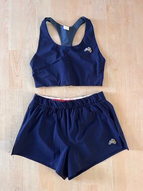 Tracksmith Navy Run Cannonball Shorts and Sports Bra Set Women’s S